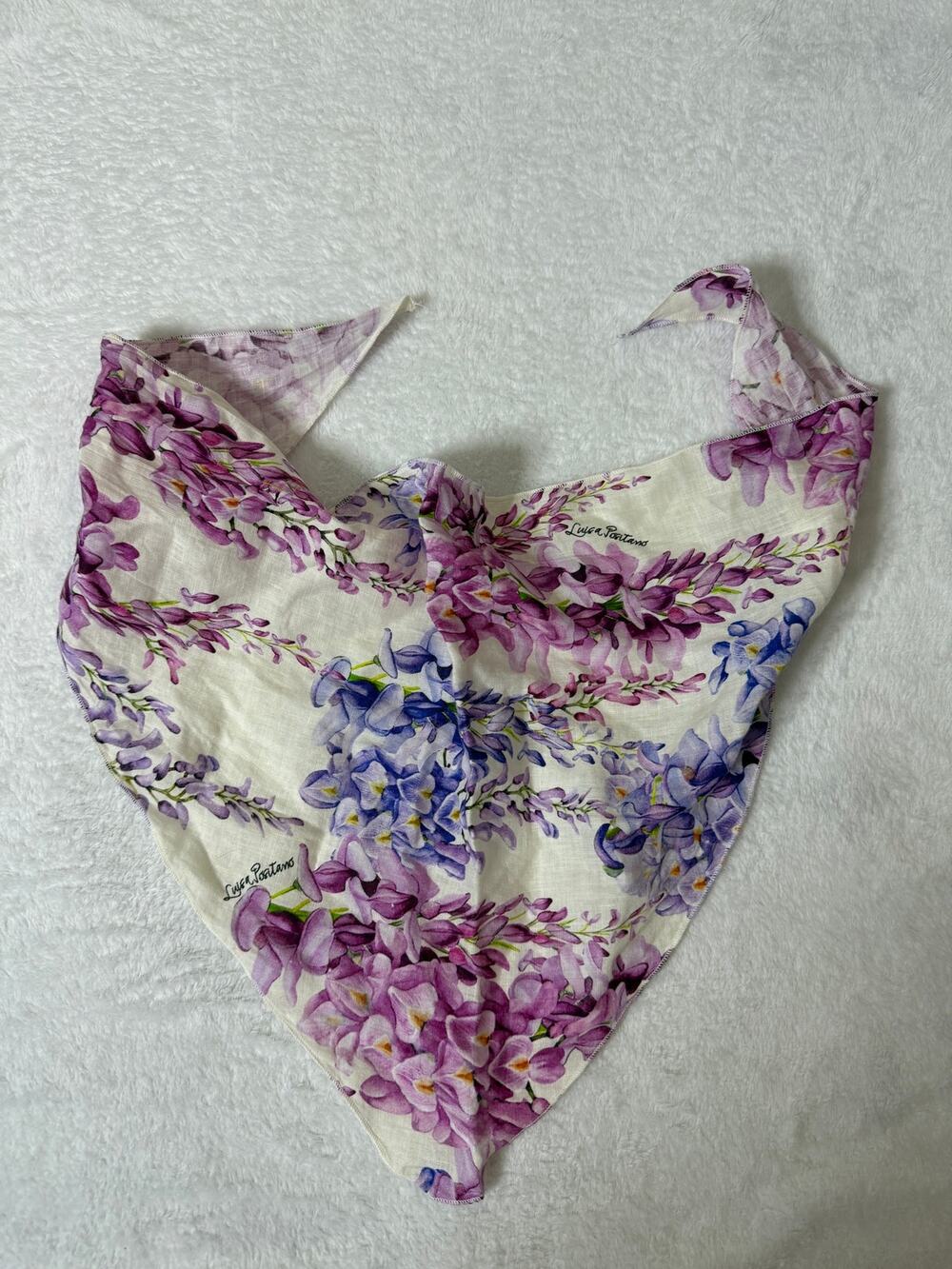 Luisa Positano Bandana in Wisteria 100% Linen Purple Floral Made in Italy NWOT